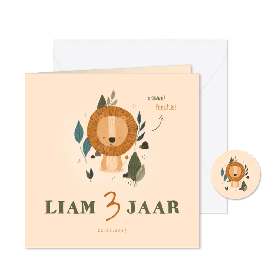 Kinderfeestje leeuwtje jungle aanpasbare leeftijd - Kaartimpressie