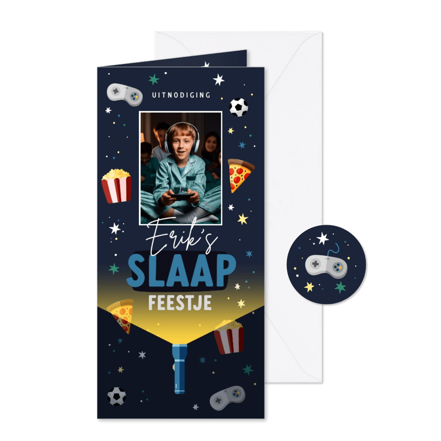 Kinderfeestje logeren voetbal games en sterren met foto - Kaartimpressie