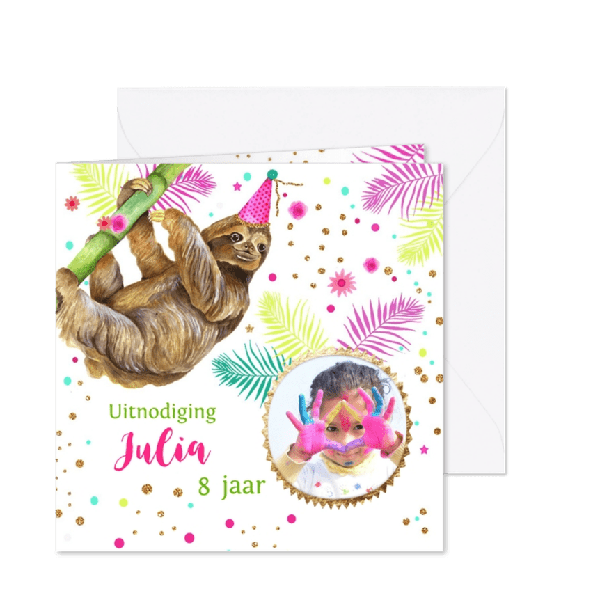 Kinderfeestje luiaard tropisch - Kaartimpressie