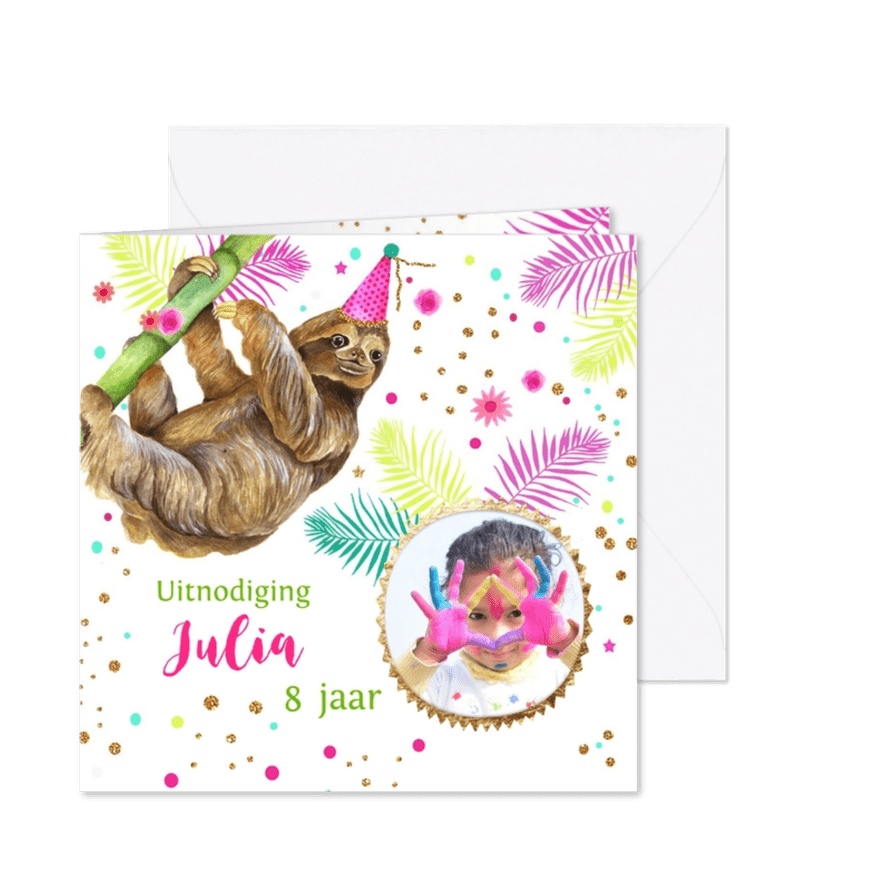 Kinderfeestje luiaard tropisch - Kaartimpressie