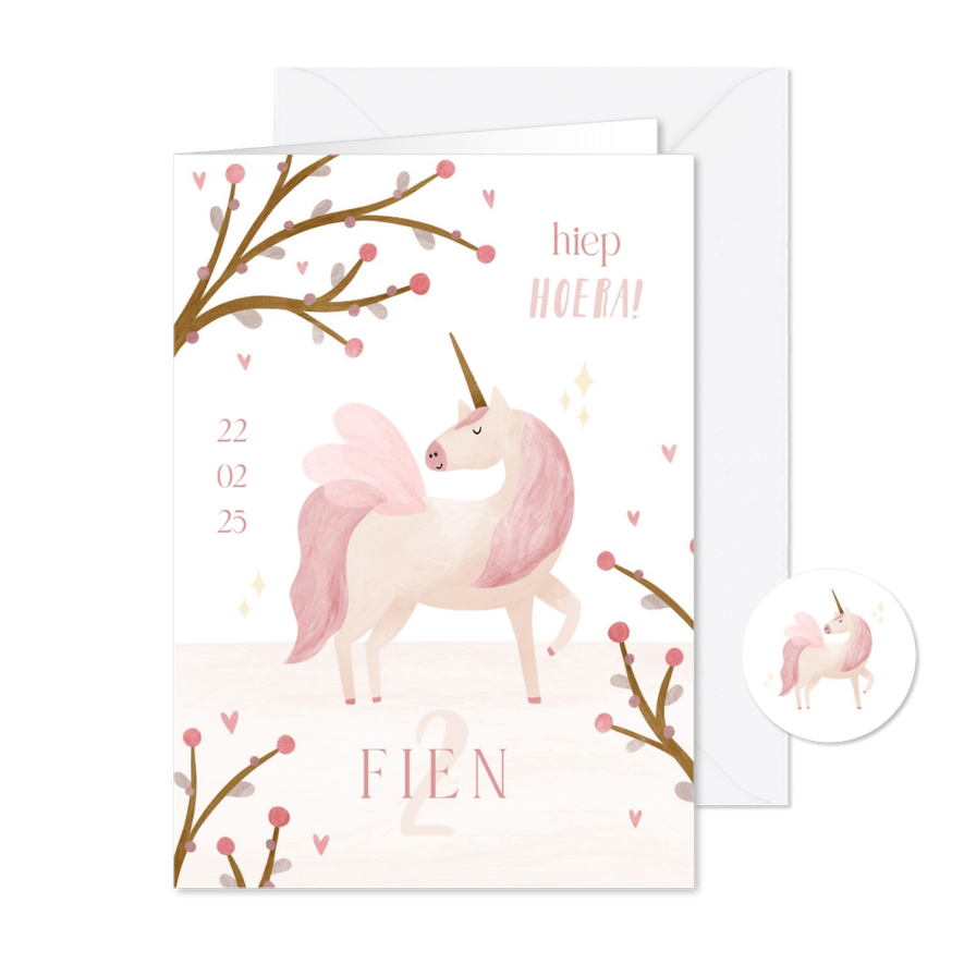 Kinderfeestje magische eenhoorn met hartjes - Kaartimpressie