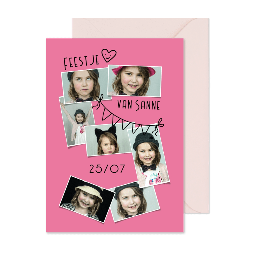 Kinderfeestje meisje 5 jaar fotocollage - Kaartimpressie