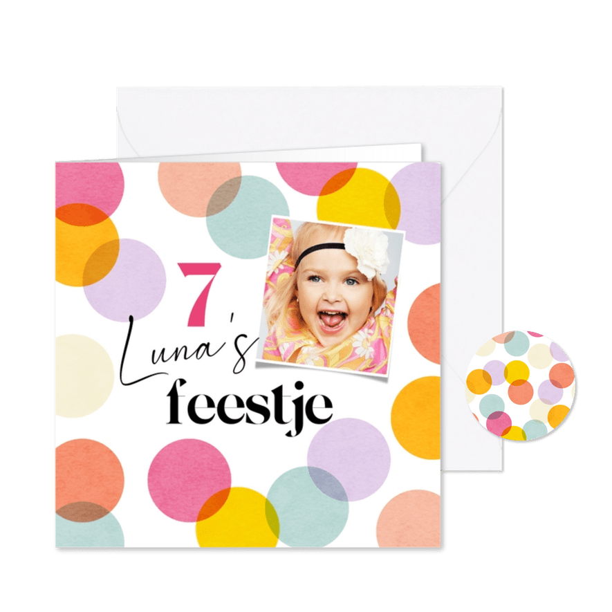 Kinderfeestje meisje kleurrijk confetti verjaardag foto - Kaartimpressie