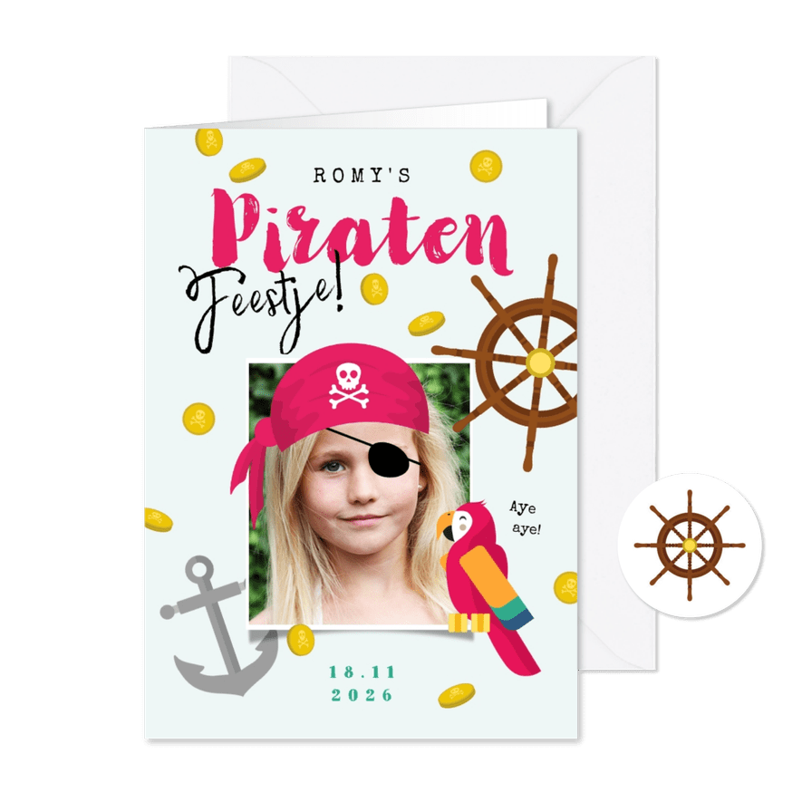 Kinderfeestje meisje stoer piratenfeest piraat schatzoeken - Kaartimpressie