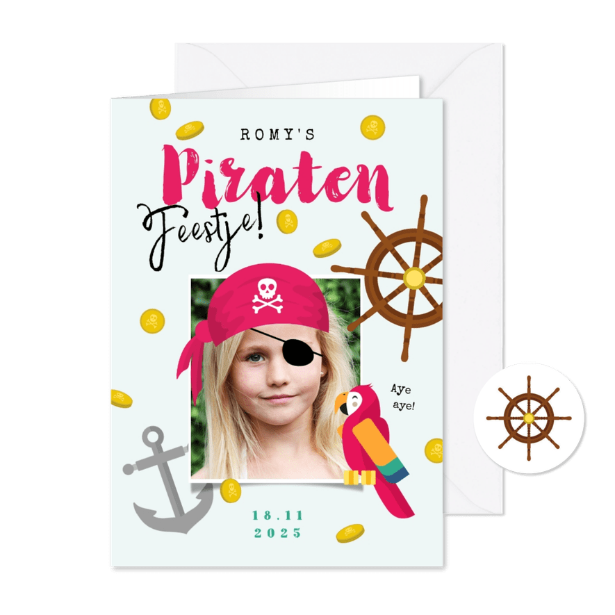 Kinderfeestje meisje stoer piratenfeest piraat schatzoeken - Kaartimpressie