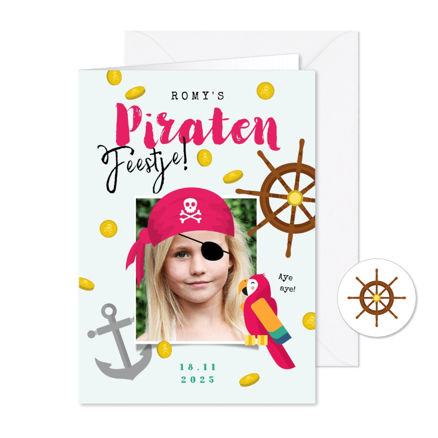 Kinderfeestje meisje stoer piratenfeest piraat schatzoeken - Kaartimpressie