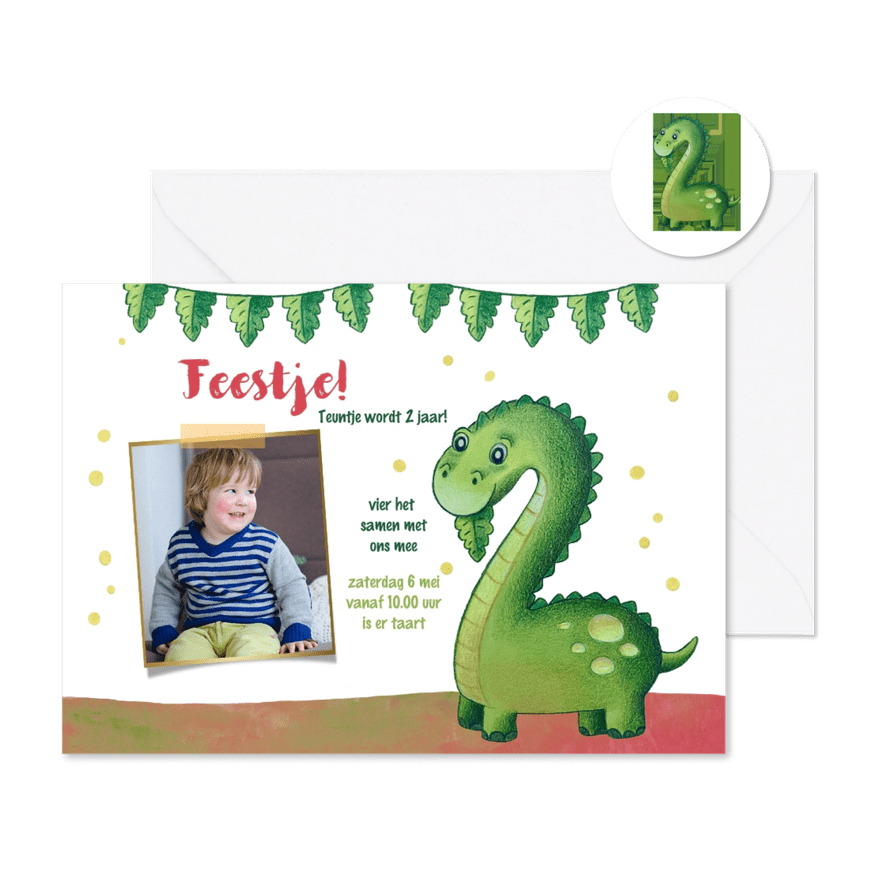 Kinderfeestje met 2 jarige dino - Kaartimpressie