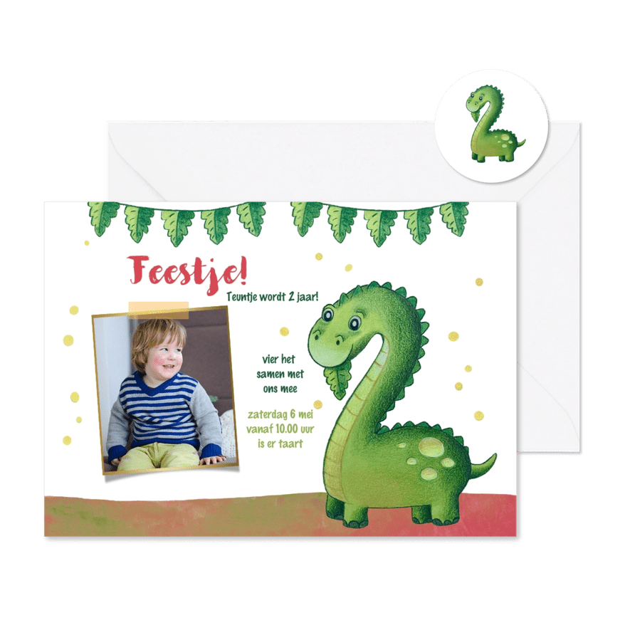 Kinderfeestje met 2 jarige dino - Kaartimpressie