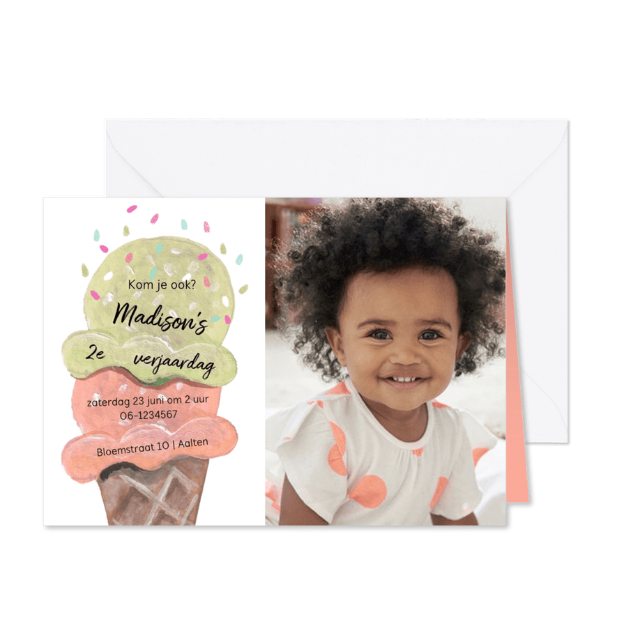 Kinderfeestje met een ijsje met bolletjes - Kaartimpressie