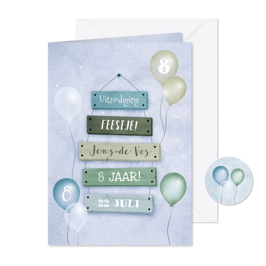 Kinderfeestje met feestelijke ballonnen en bordjes - Kaartimpressie