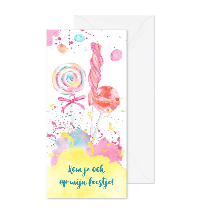 Kinderfeestje met lolly's en snoepjes - Kaartimpressie