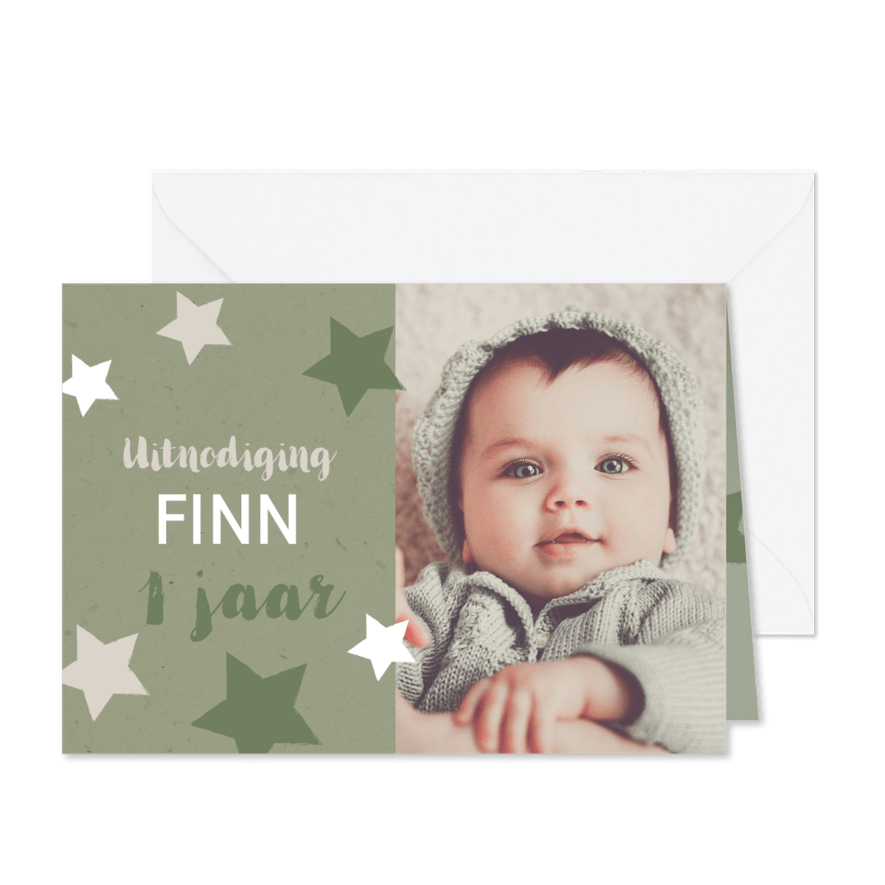 Kinderfeestje met sterren foto in je eigen kleur - Kaartimpressie