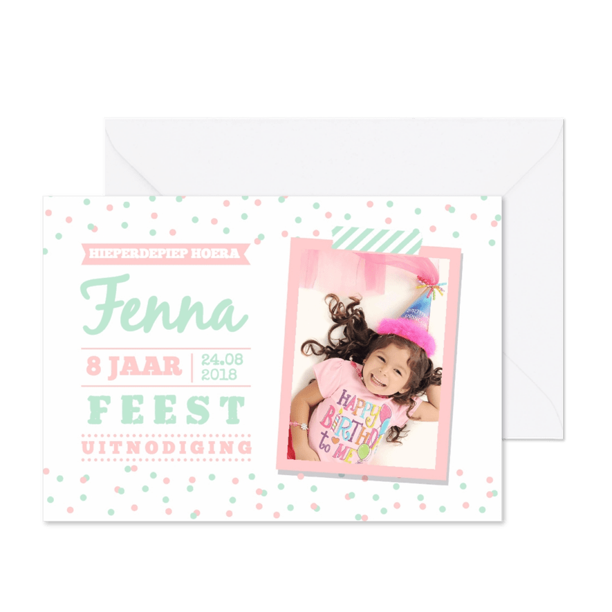 Kinderfeestje mint roze foto - Kaartimpressie