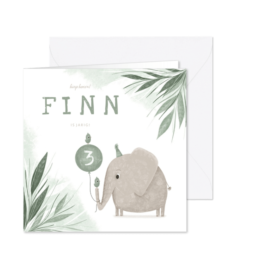 Kinderfeestje olifant met vogeltjes en ballon jungle - Kaartimpressie