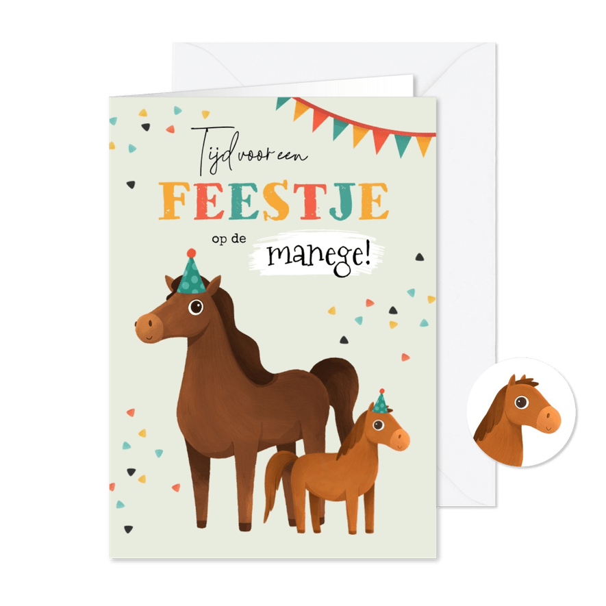 Kinderfeestje paarden uitnodiging manege confetti feest - Kaartimpressie