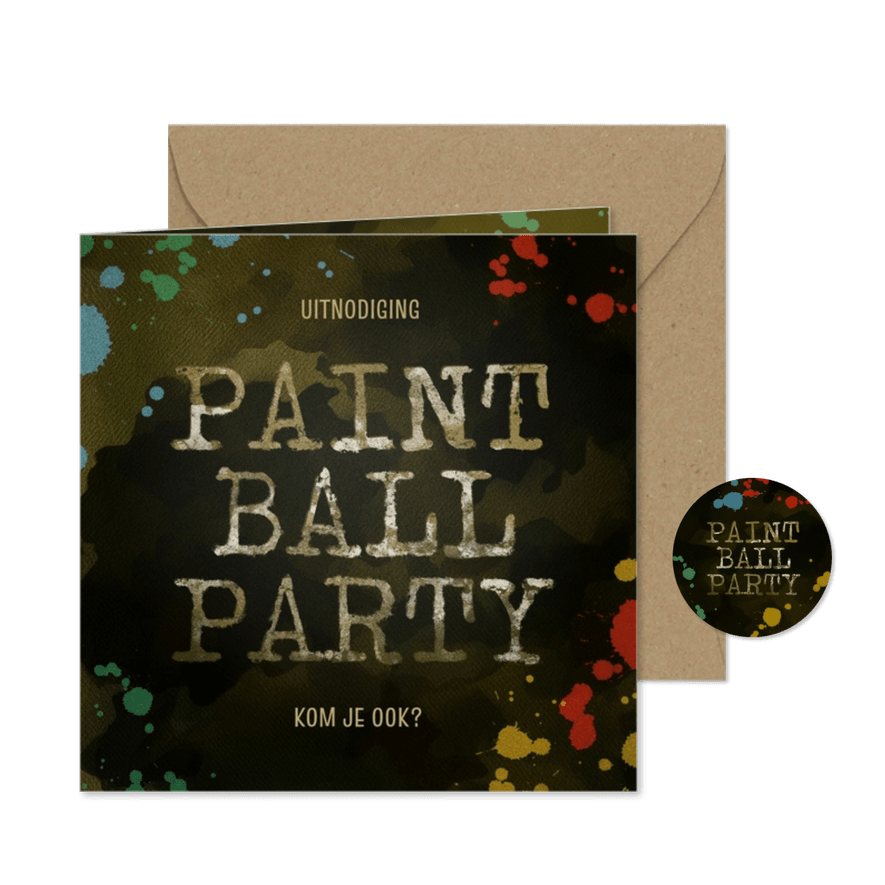 Kinderfeestje paintballparty camouflage gekleurde spetters - Kaartimpressie