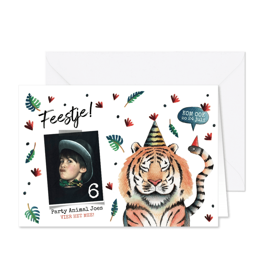 Kinderfeestje party animal aquarel illustratie - Kaartimpressie