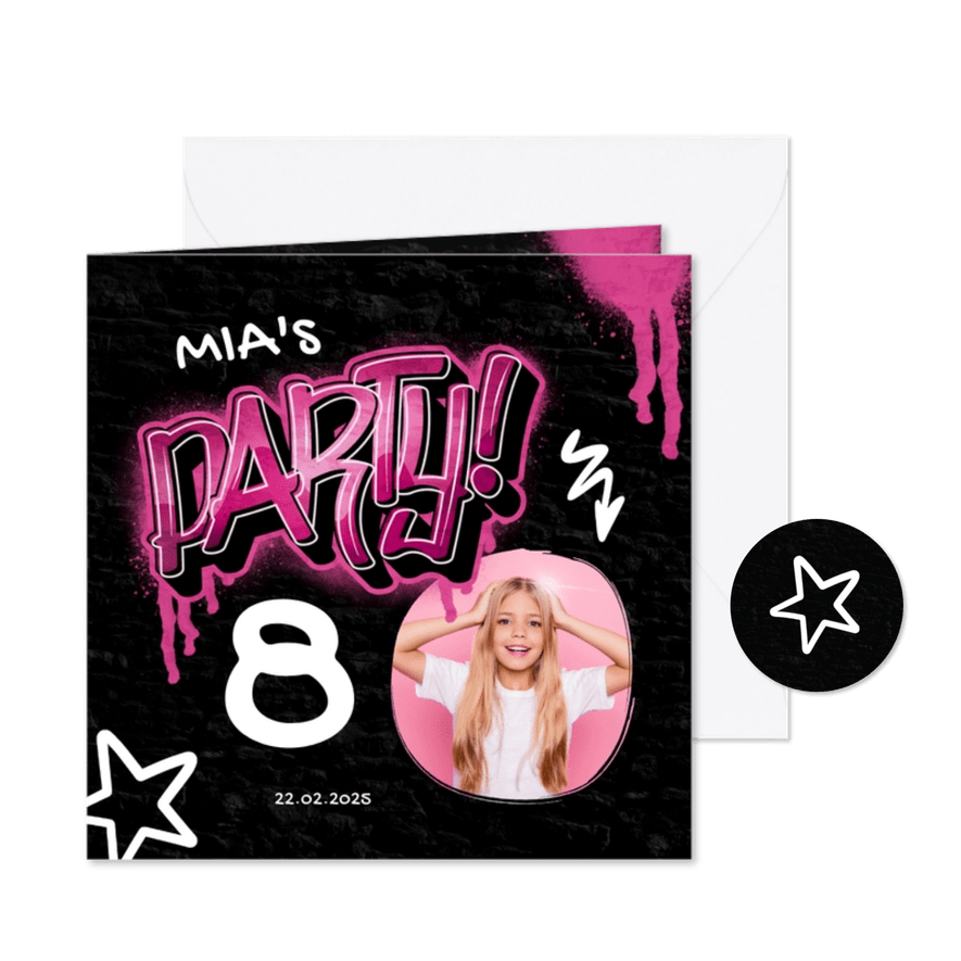 Kinderfeestje party graffiti met foto - Kaartimpressie