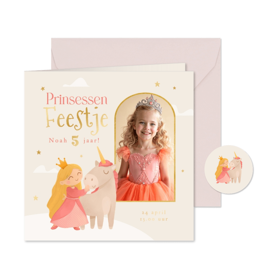 Kinderfeestje prinsessen ridders kasteel eenhoorn verkleed - Kaartimpressie