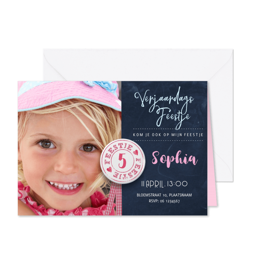 Kinderfeestje Schoolbord Hip - Kaartimpressie