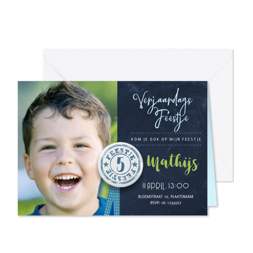 Kinderfeestje Schoolbord Jongen - Kaartimpressie