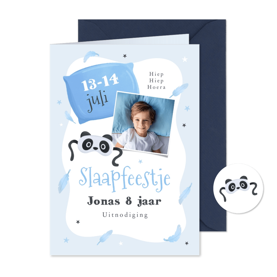 Kinderfeestje slaapfeestje kussen sterren slaapmasker foto - Kaartimpressie