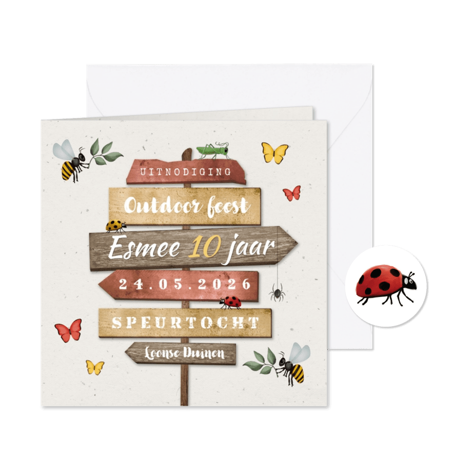 Kinderfeestje speurtocht outdoor wegwijzers insecten  - Kaartimpressie