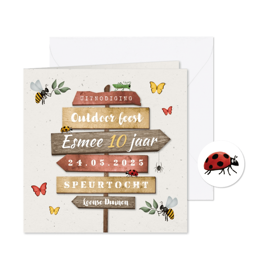 Kinderfeestje speurtocht outdoor wegwijzers insecten - Kaartimpressie