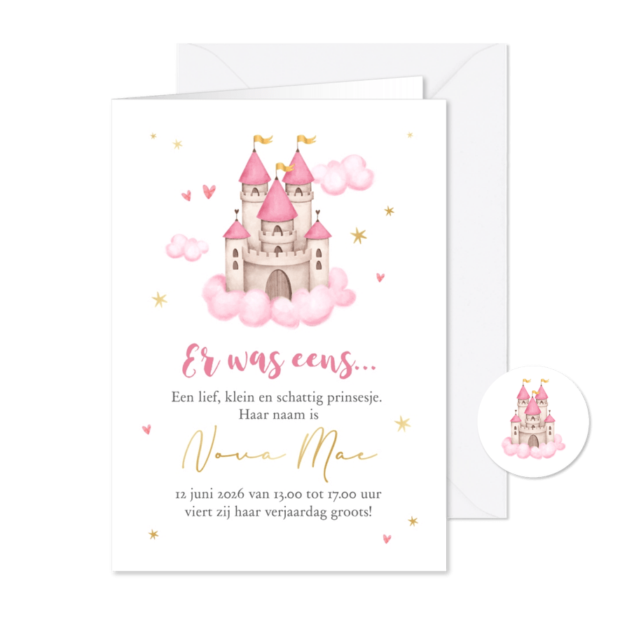 Kinderfeestje sprookje prinsessen kasteel meisje sterren - Kaartimpressie