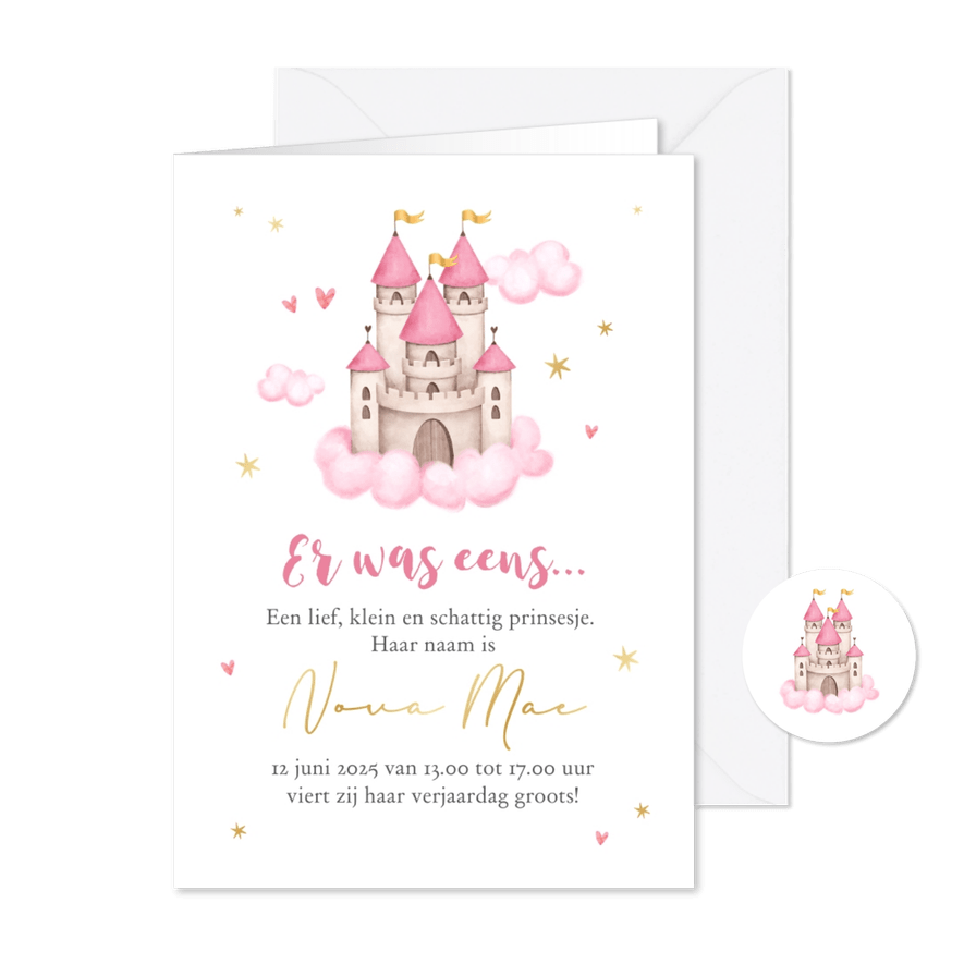 Kinderfeestje sprookje prinsessen kasteel meisje sterren - Kaartimpressie