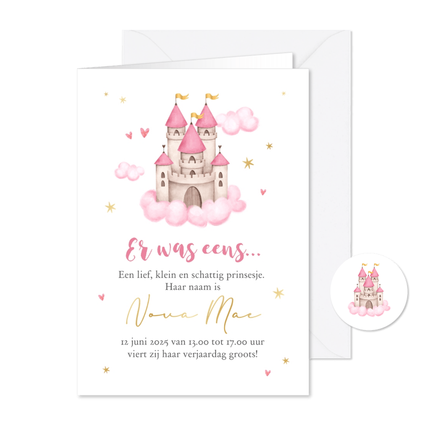 Kinderfeestje sprookje prinsessen kasteel meisje sterren - Kaartimpressie