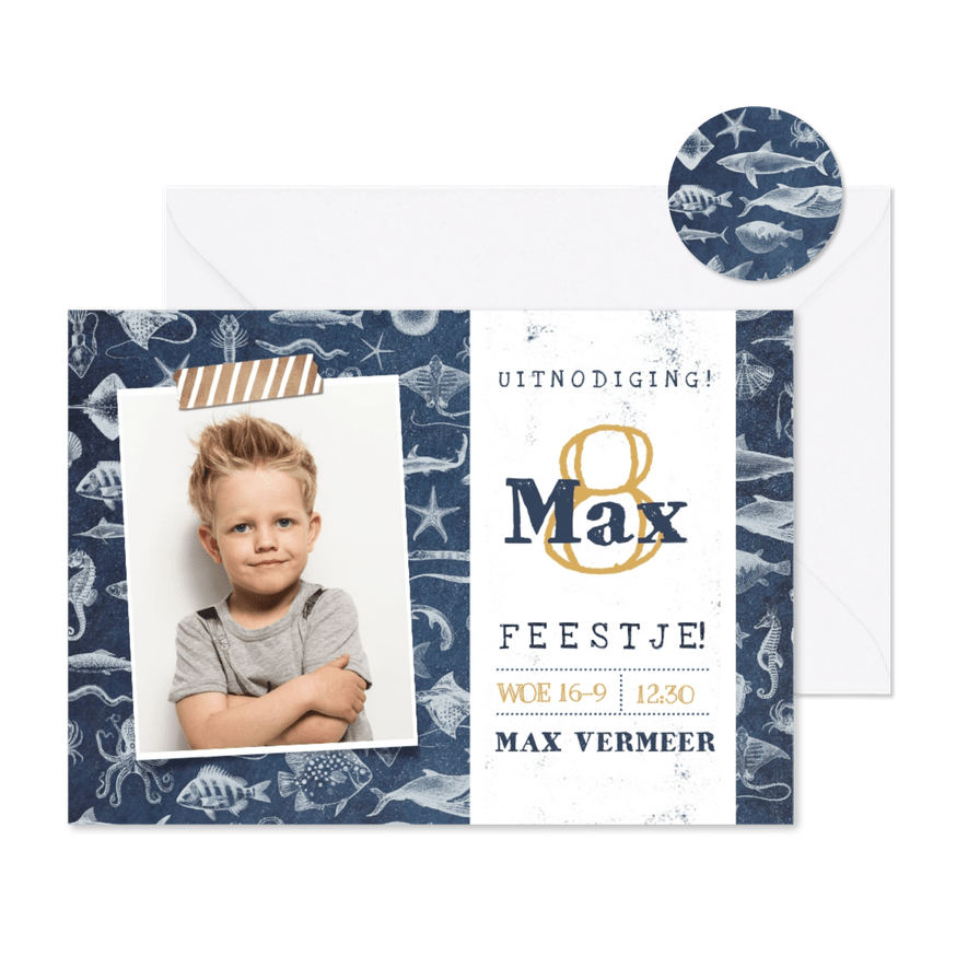 Kinderfeestje stoere uitnodiging zeedieren zwemfeestje - Kaartimpressie