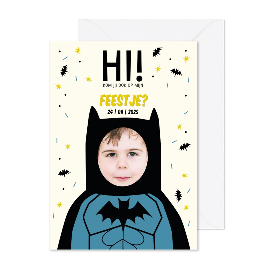 Kinderfeestje superheld Batman met eigen foto - Kaartimpressie