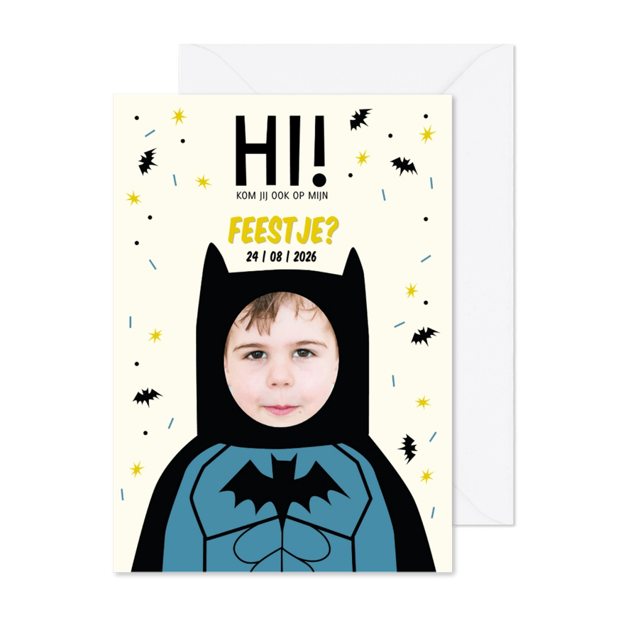 Kinderfeestje superheld Batman met eigen foto - Kaartimpressie