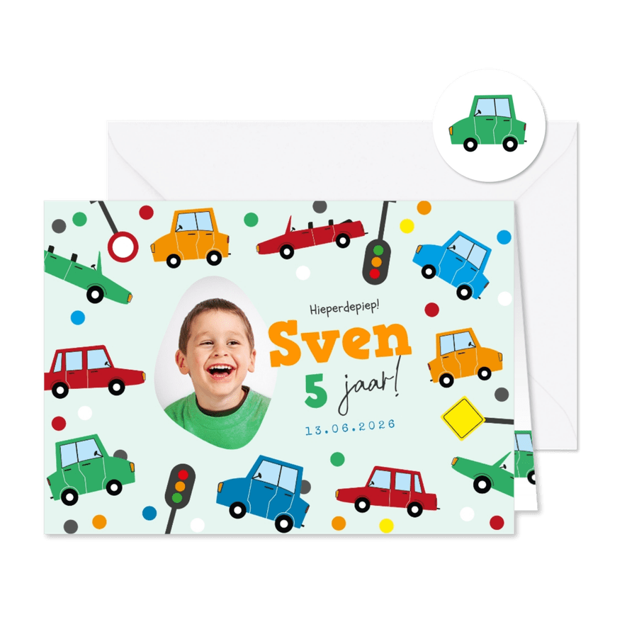 Kinderfeestje thema auto jongen confetti feestje - Kaartimpressie