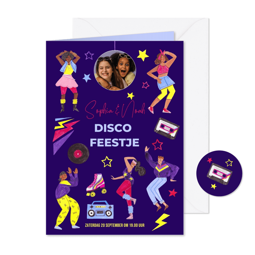 Kinderfeestje thema disco dansen discobol foto - Kaartimpressie