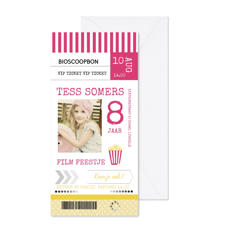 Kinderfeestje ticket film meisje - Kaartimpressie