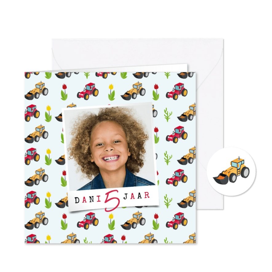 Kinderfeestje tractor boerderij uitnodiging jongen stoer  - Kaartimpressie