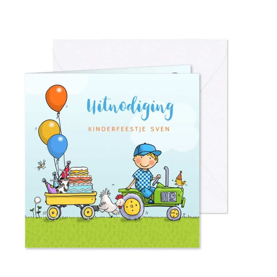 Kinderfeestje tractor met aanhanger jongen - Kaartimpressie
