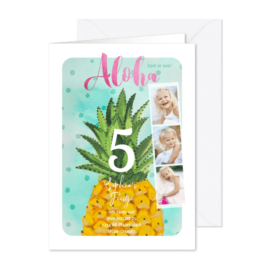 Kinderfeestje Tropisch Ananas - Kaartimpressie