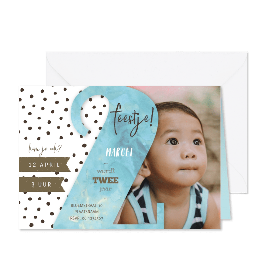 Kinderfeestje twee jaar met waterverf en stippen - Kaartimpressie