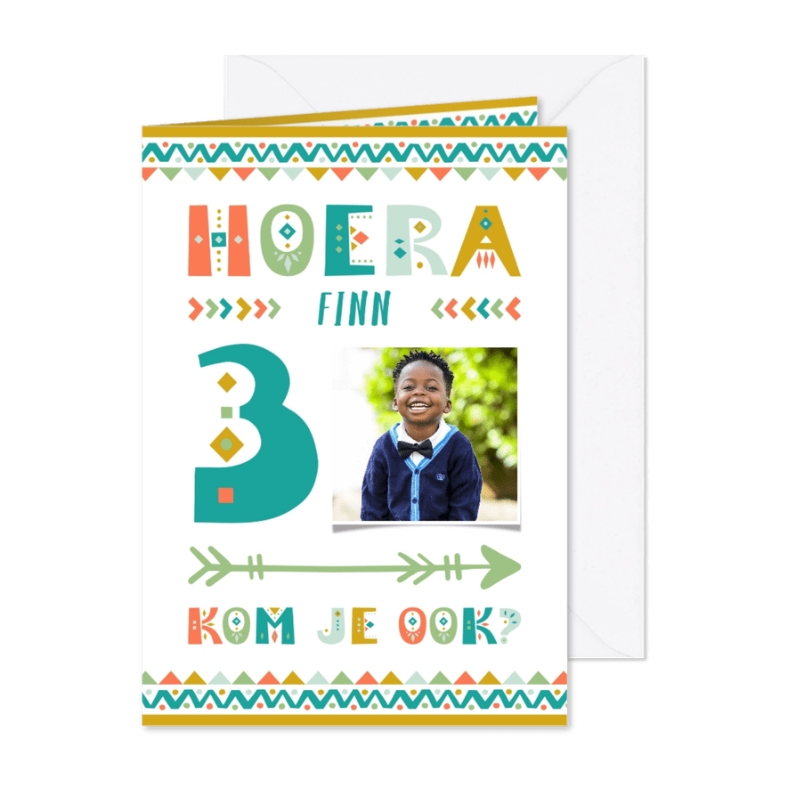 Kinderfeestje uitnodiging 3 jaar tribal stijl jongen - Kaartimpressie