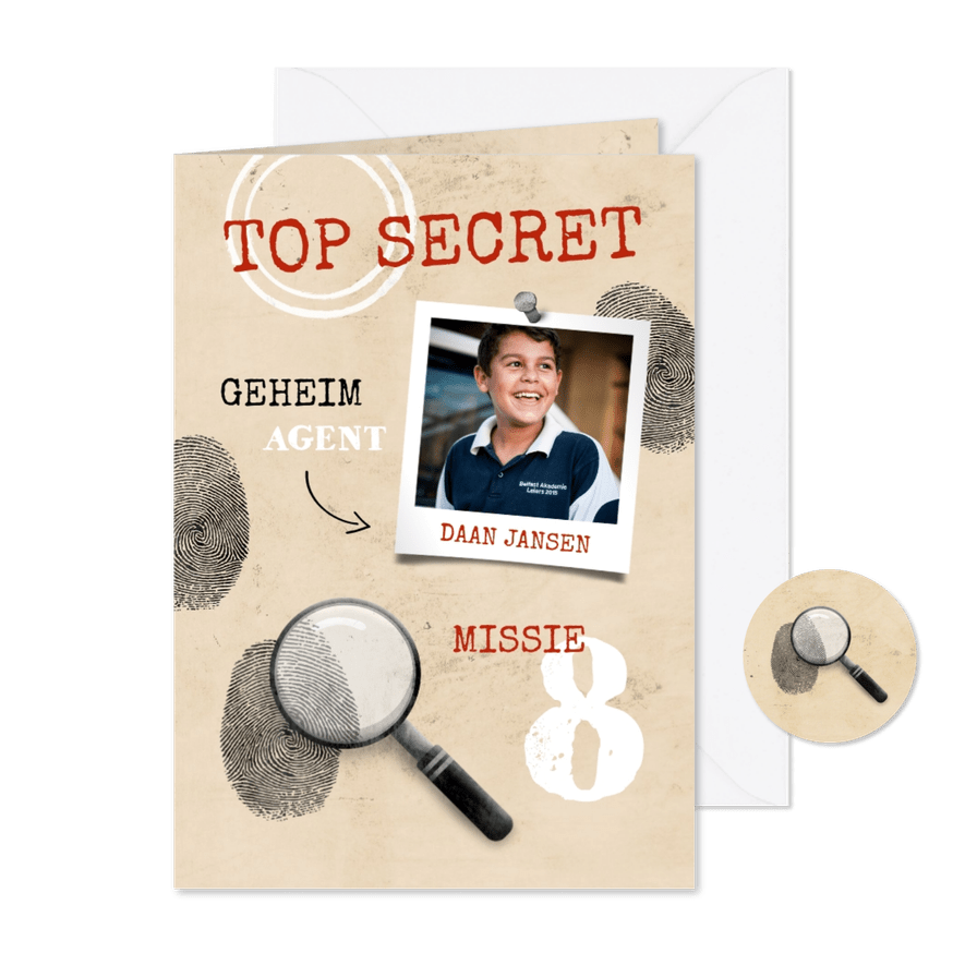 Kinderfeestje uitnodiging detective feestje top secret - Kaartimpressie