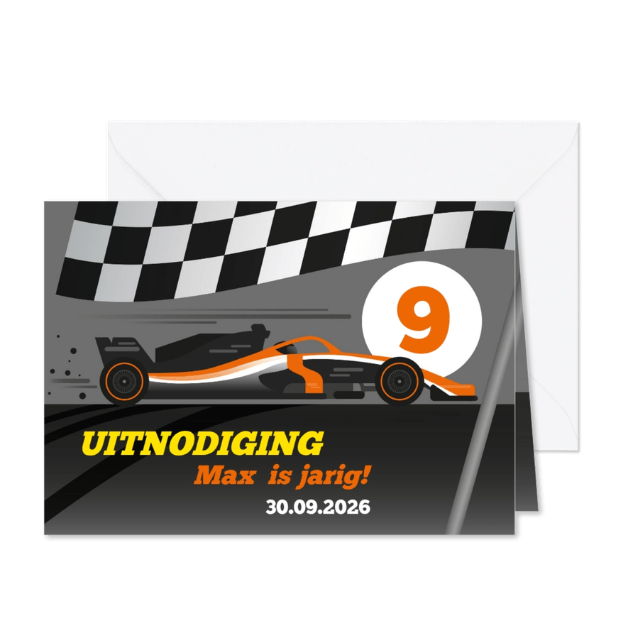 Kinderfeestje uitnodiging Formule 1 - Kaartimpressie
