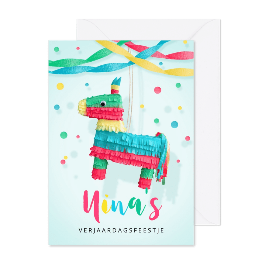 Kinderfeestje uitnodiging hip ezel piñata voor een meisje - Kaartimpressie
