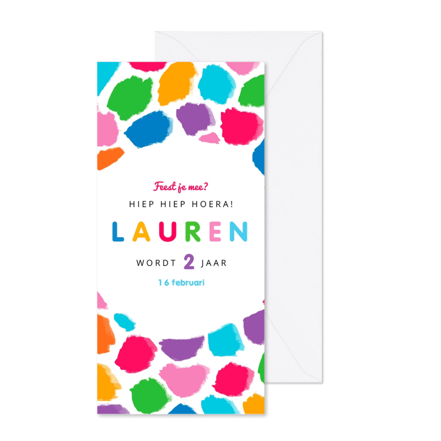 Kinderfeestje uitnodiging hip, kleurrijk en feestelijk - Kaartimpressie