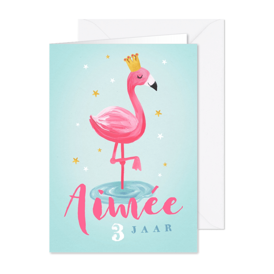 kinderfeestje uitnodiging hip voor meisje met flamingo - Kaartimpressie