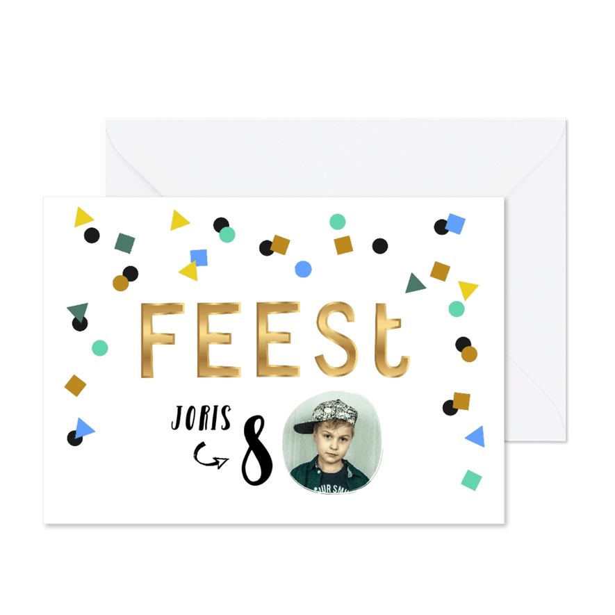 Kinderfeestje uitnodiging hip vrolijk stoer confetti - Kaartimpressie