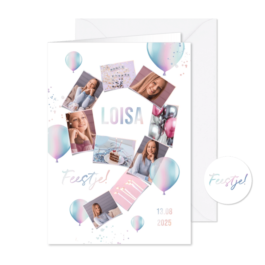 Kinderfeestje uitnodiging holografisch 9 jaar foto - Kaartimpressie