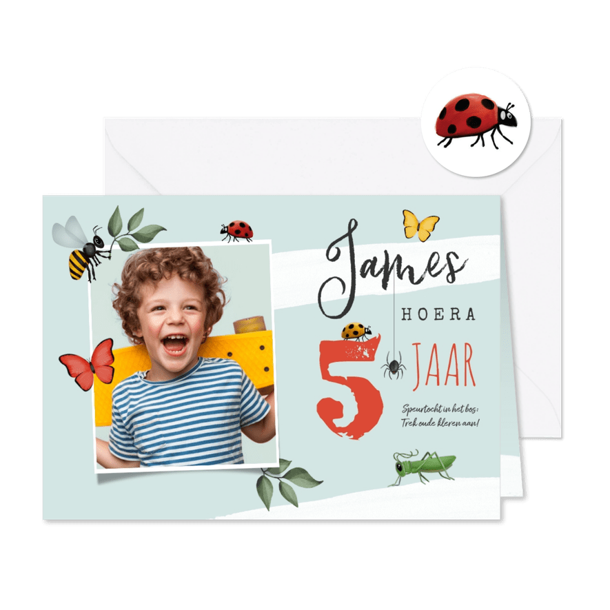 Kinderfeestje uitnodiging insecten bos speurtocht - Kaartimpressie